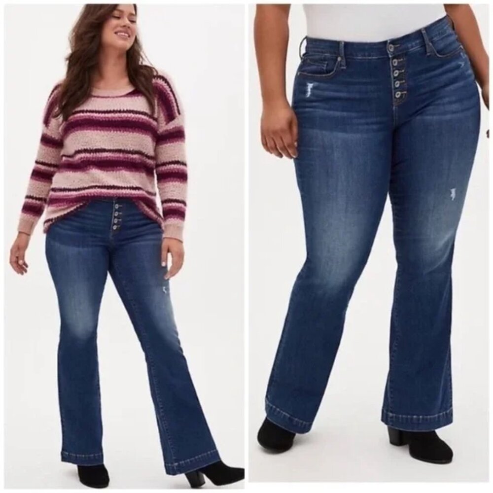 Torrid Mid Rise Flare Leg Vintage Stretch Button Fly Jean 24R